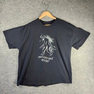 Diamond Lake Resort Bigfoot Graphic Black T-Shirt Men's Large Sasquatch Camping